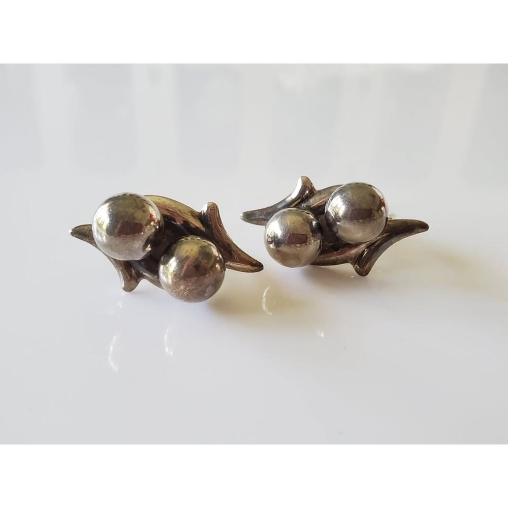 Vintage AM Mexico Sterling Silver Ball Screw On Earrings